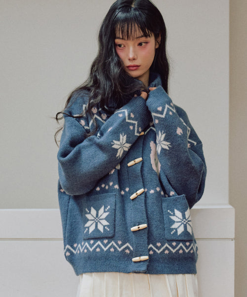 Tsuki Jacquard Cardigan [DEEP BLUE]