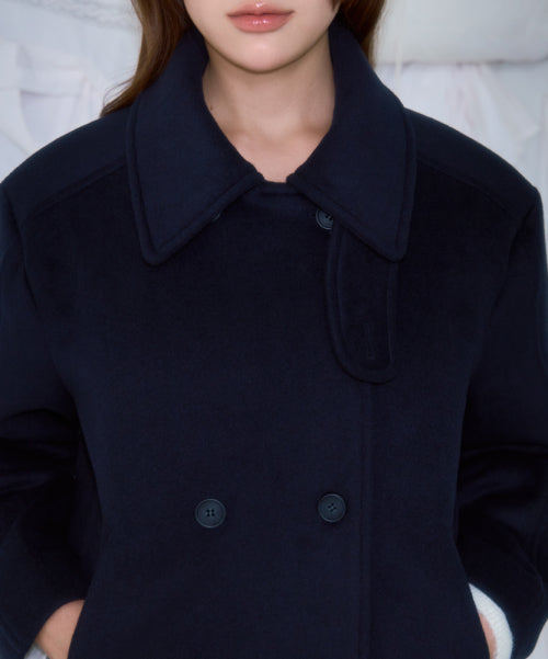Belt Half-neck Wool Jacket [Dark Navy]