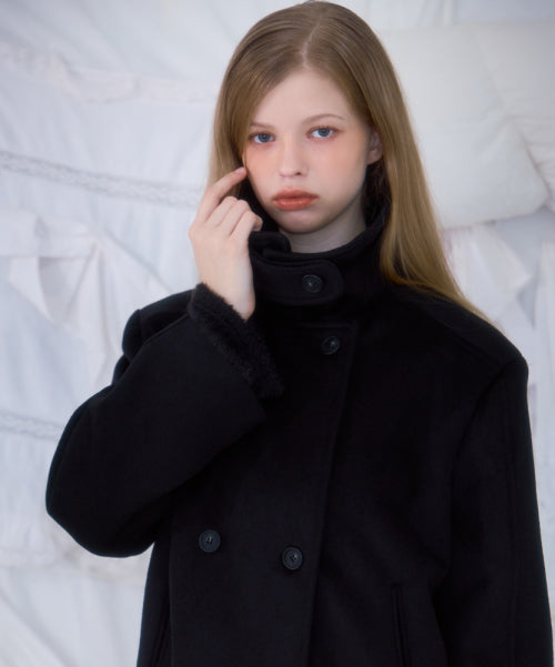 Belt Half-neck Wool Jacket [Black]