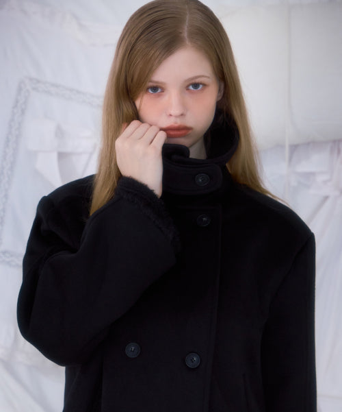 Belt Half-neck Wool Jacket [Black]