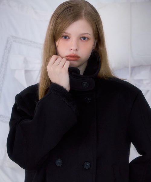 Belt Half-neck Wool Jacket [Black]