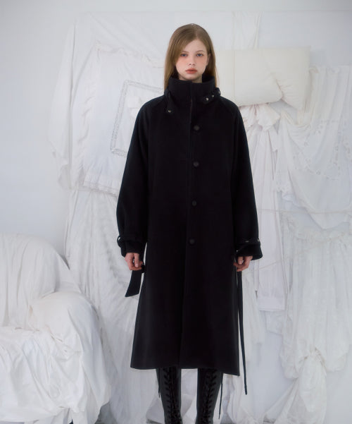Half-neck Overfit Long Coat [Black]