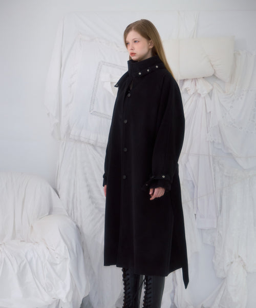 Half-neck Overfit Long Coat [Black]
