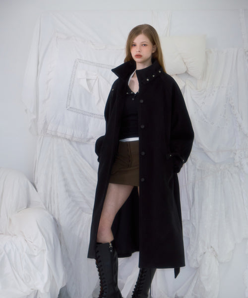 Half-neck Overfit Long Coat [Black]