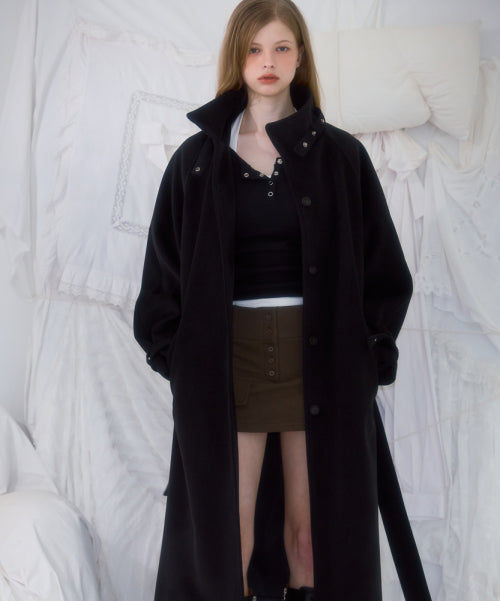 Half-neck Overfit Long Coat [Black]