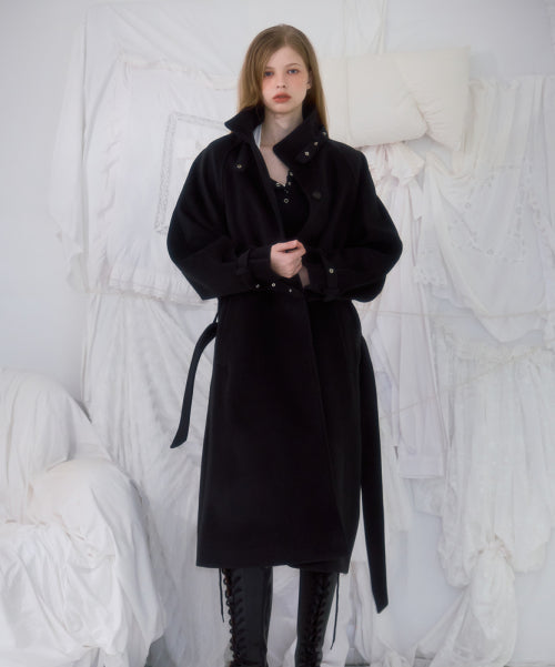 Half-neck Overfit Long Coat [Black]