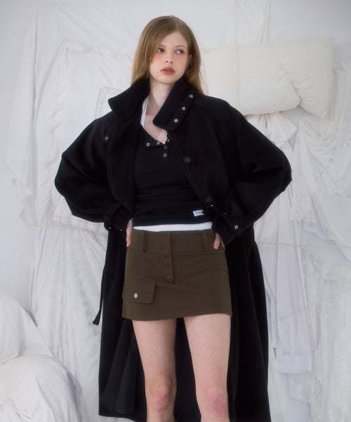 Half-neck Overfit Long Coat [Black]