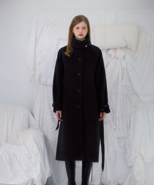 Half-neck Overfit Long Coat [Black]