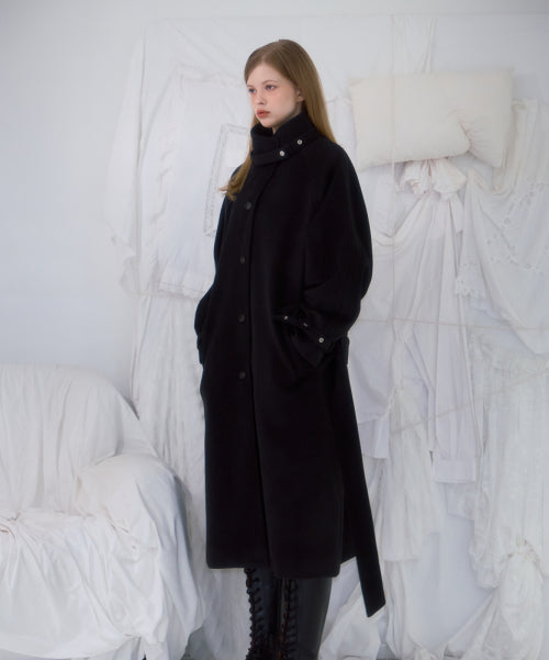 Half-neck Overfit Long Coat [Black]