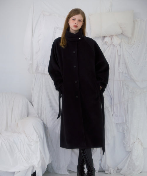 Half-neck Overfit Long Coat [Black]