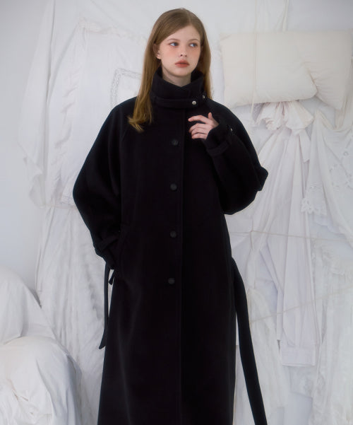 Half-neck Overfit Long Coat [Black]