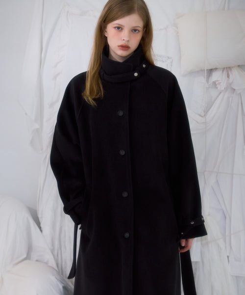 Half-neck Overfit Long Coat [Black]