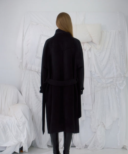 Half-neck Overfit Long Coat [Black]