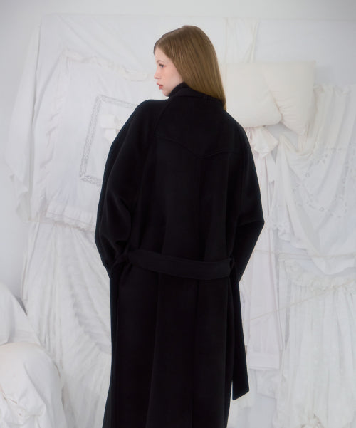 Half-neck Overfit Long Coat [Black]