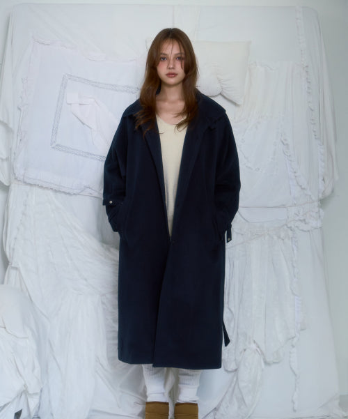 Half-neck Overfit Long Coat [Navy]