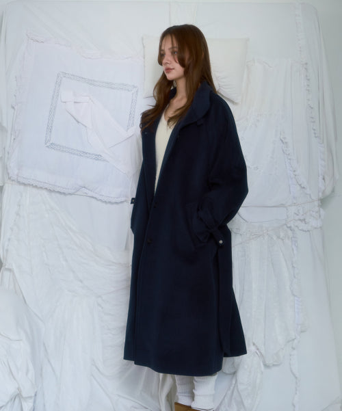 Half-neck Overfit Long Coat [Navy]