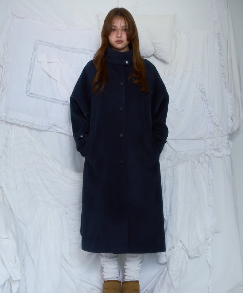Half-neck Overfit Long Coat [Navy]
