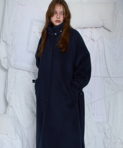 Half-neck Overfit Long Coat [Navy]