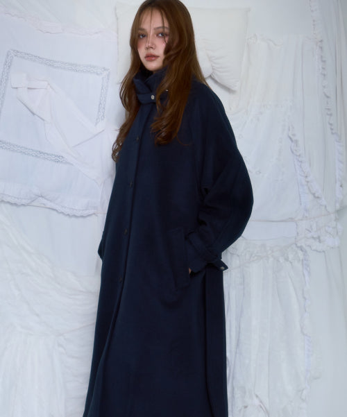 Half-neck Overfit Long Coat [Navy]