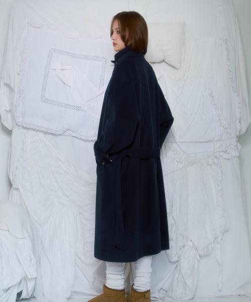 Half-neck Overfit Long Coat [Navy]