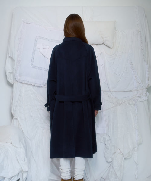 Half-neck Overfit Long Coat [Navy]
