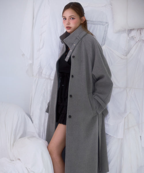Half-neck Overfit Long Coat [Gray]