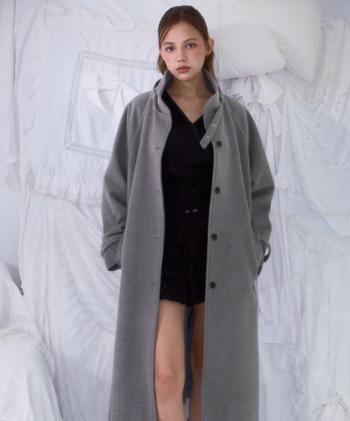 Half-neck Overfit Long Coat [Gray]