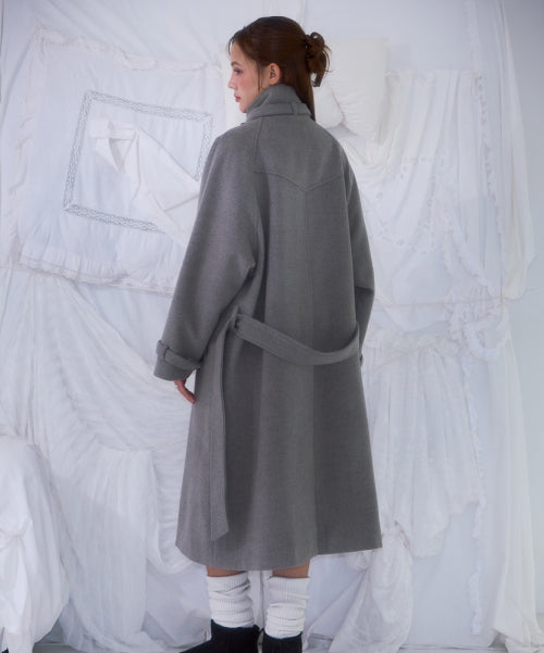 Half-neck Overfit Long Coat [Gray]