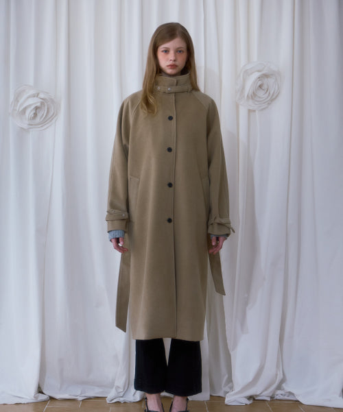 Half-neck Overfit Long Coat [Beige]
