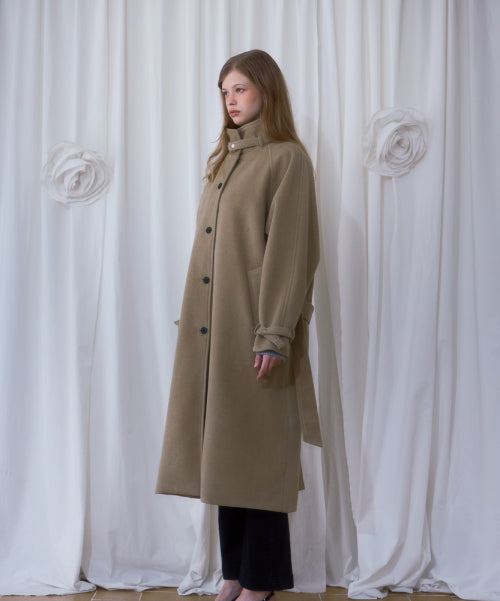 Half-neck Overfit Long Coat [Beige]