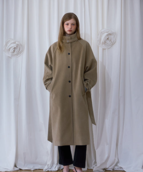 Half-neck Overfit Long Coat [Beige]