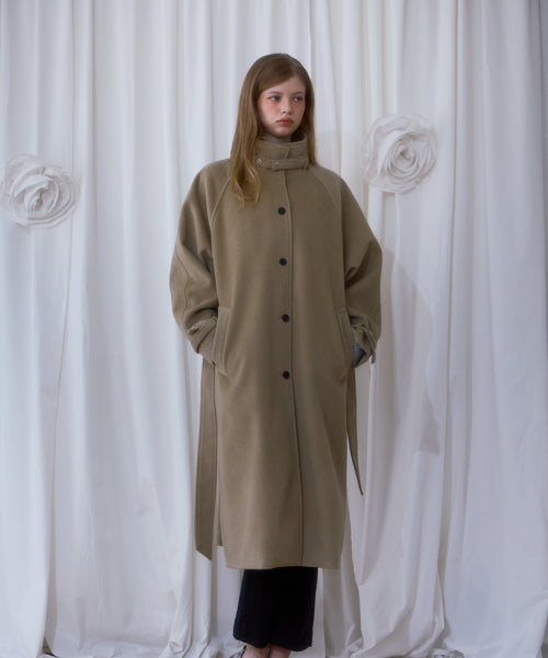 Half-neck Overfit Long Coat [Beige]