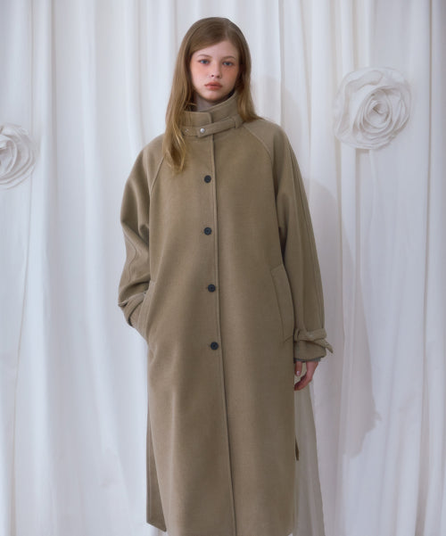 Half-neck Overfit Long Coat [Beige]