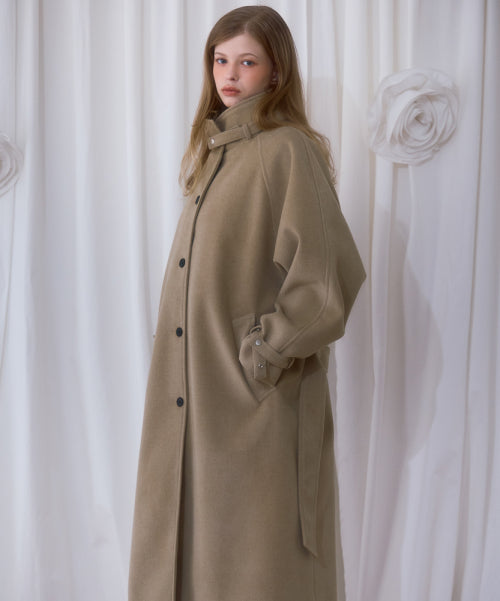Half-neck Overfit Long Coat [Beige]