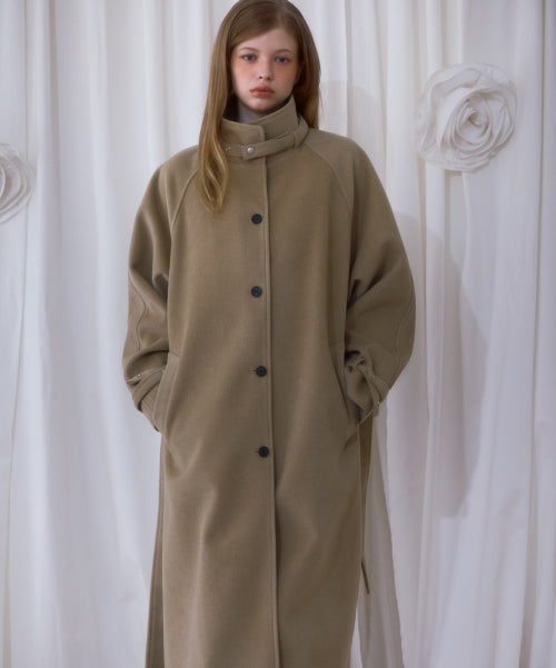 Half-neck Overfit Long Coat [Beige]