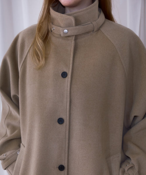 Half-neck Overfit Long Coat [Beige]