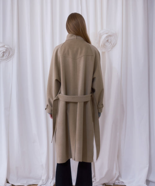 Half-neck Overfit Long Coat [Beige]
