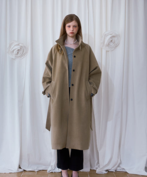 Half-neck Overfit Long Coat [Beige]