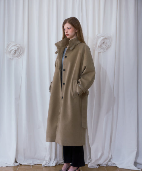 Half-neck Overfit Long Coat [Beige]