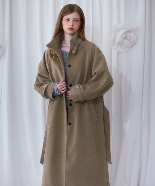 Half-neck Overfit Long Coat [Beige]