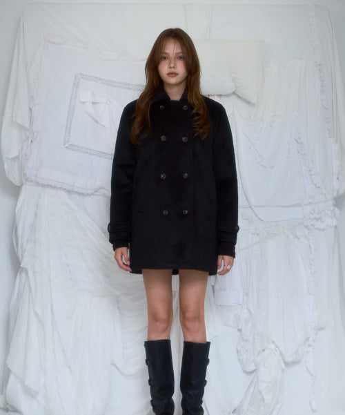 Two-button Wool Half Coat [Black]
