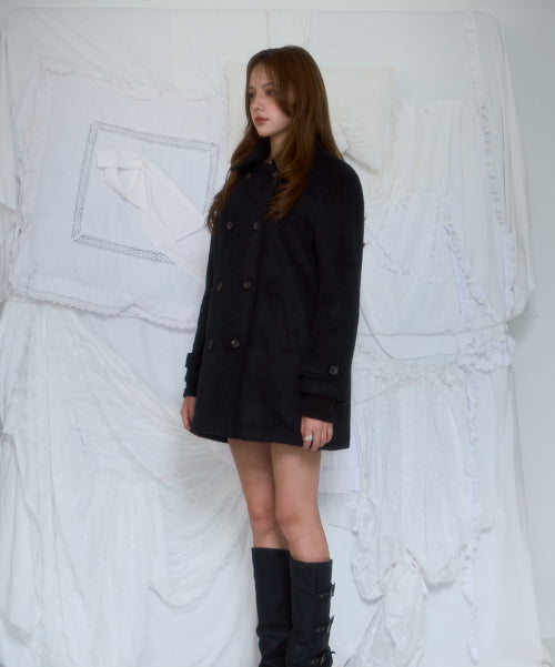 Two-button Wool Half Coat [Black]