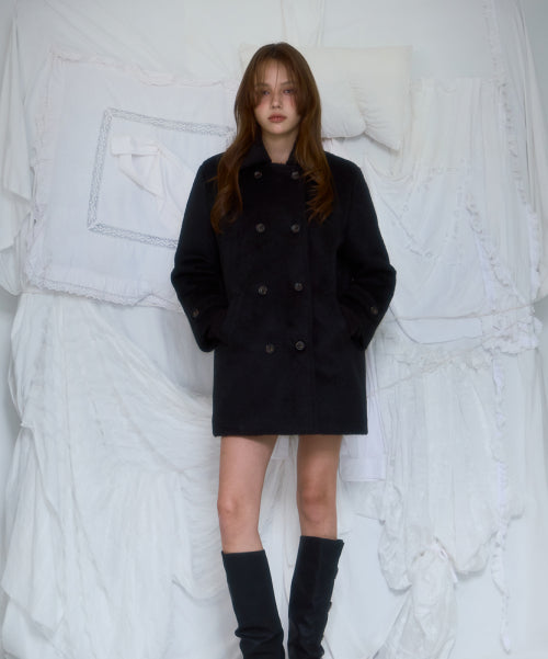 Two-button Wool Half Coat [Black]
