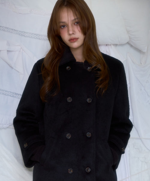 Two-button Wool Half Coat [Black]