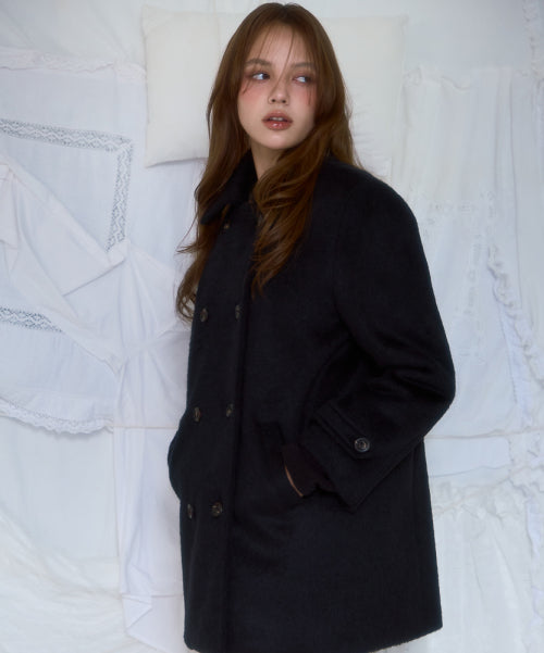 Two-button Wool Half Coat [Black]
