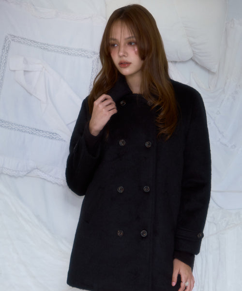 Two-button Wool Half Coat [Black]