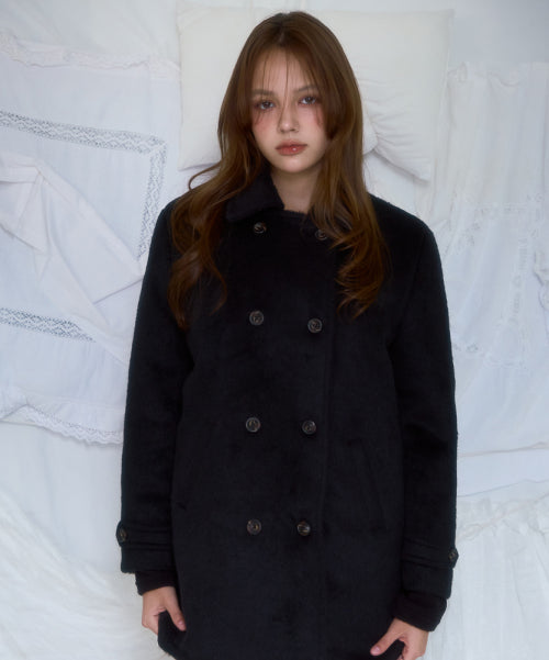 Two-button Wool Half Coat [Black]
