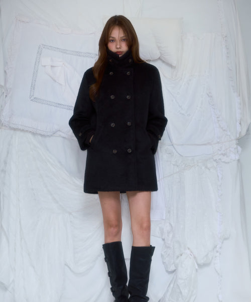 Two-button Wool Half Coat [Black]