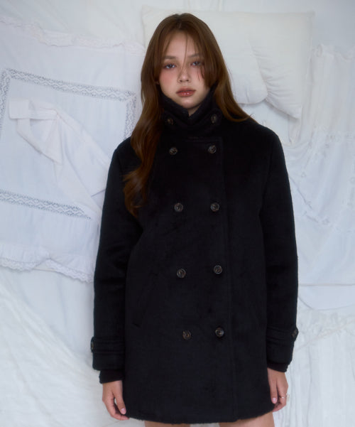 Two-button Wool Half Coat [Black]