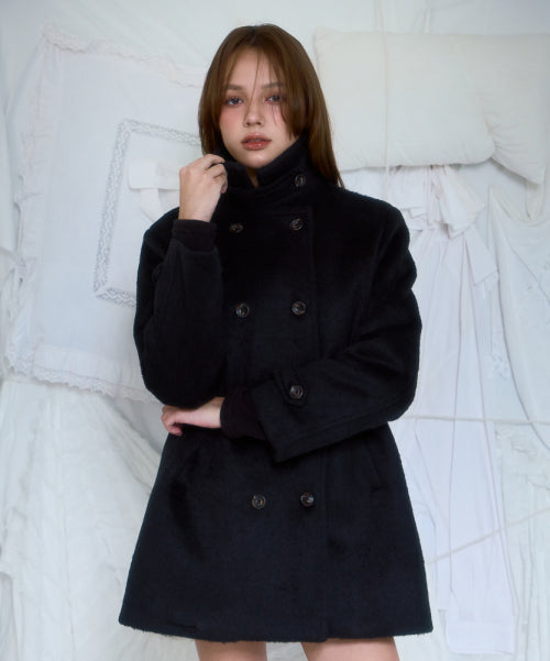 Two-button Wool Half Coat [Black]